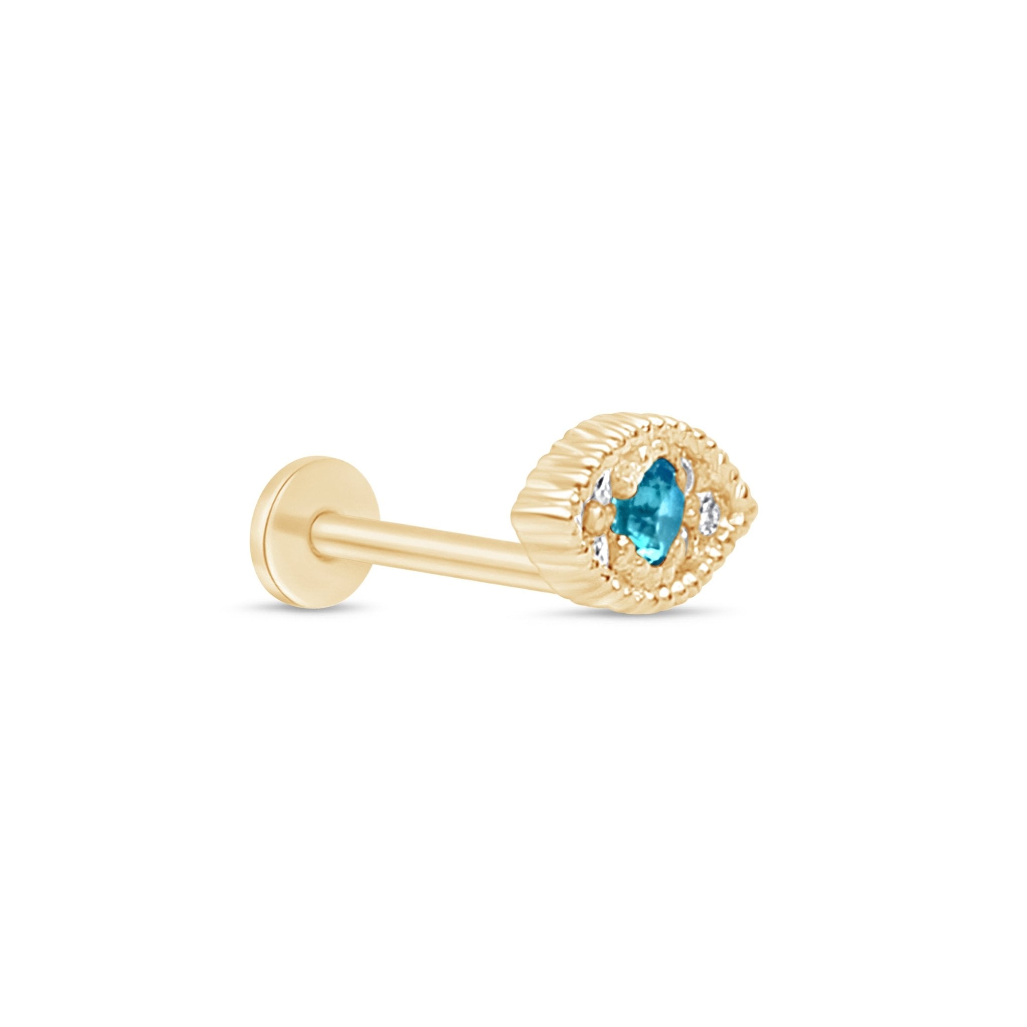 14k Yellow Gold Blue Topaz Evil Eye Stud Earrings for Women - Protection Jewelry for Everyday Wear, Gifts & Spiritual Healing
