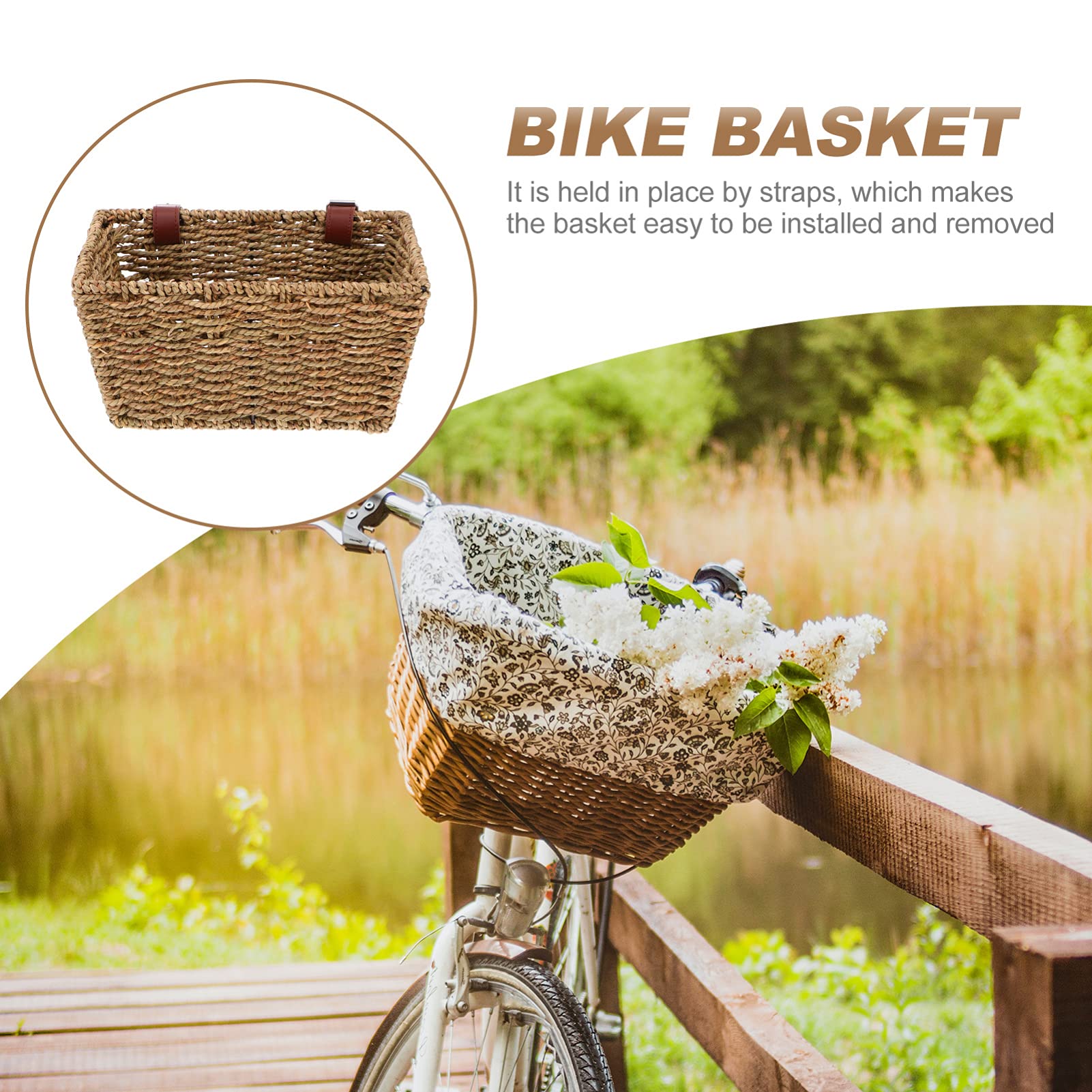 Cabilock Woven Wicker Bike Basket with Lid - Front Handlebar or Rear Cargo Basket for Bicycles - Perfect for Groceries, Picnics & Commuting (Random Color)