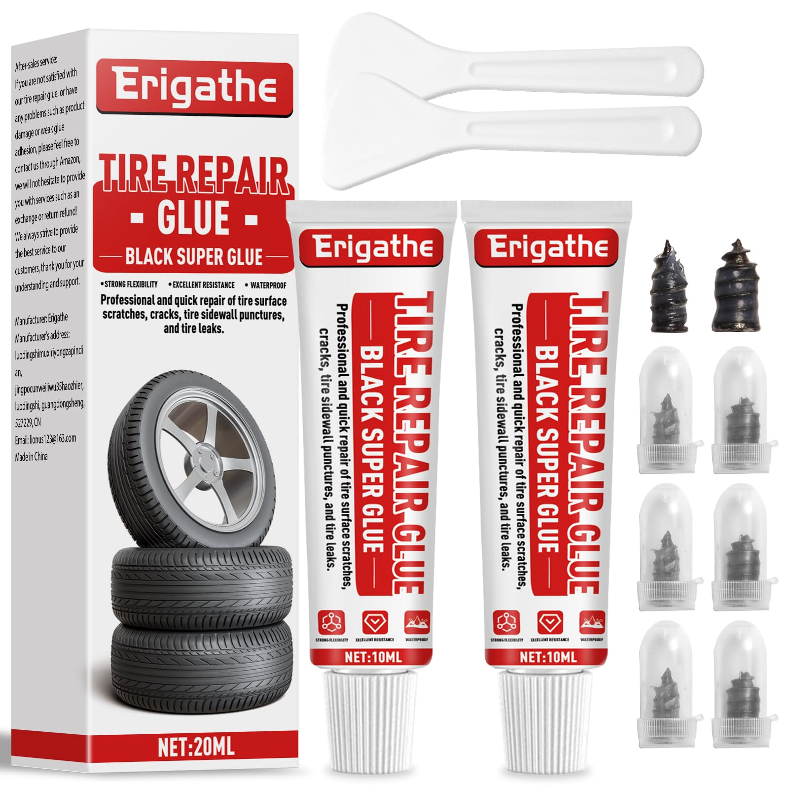 Premium Tire Repair Glue - Strong Black Rubber Cement for Sidewall & Puncture Repairs - Bike, Car, Motorcycle, Truck & Tractor Use - Includes 2 Sizes of Repair Nails (10ml x 2) - Ideal for Emergency Roadside Fixes & Off-Road Adventures