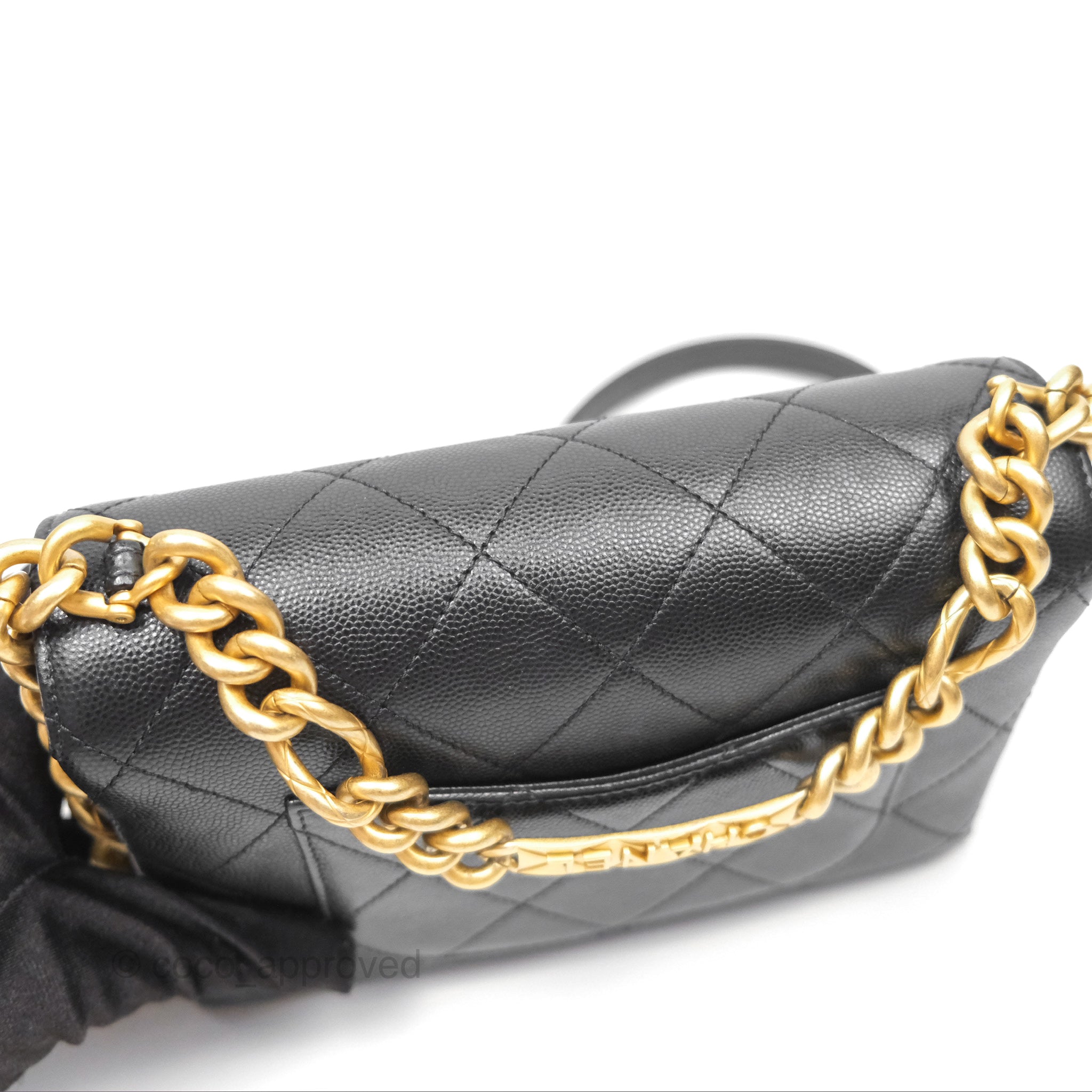 Chanel Quilted Caviar Leather Bracelet On Chain Flap Bag - Black with Aged Gold Hardware - Perfect for Evening Events, Parties & Luxury Fashion Accessories