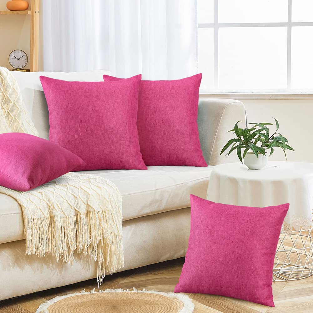 OTOSTAR 20x20 Inch Waterproof Outdoor Throw Pillow Covers - Farmhouse Decorative Cushion Cases for Patio, Sofa, Couch, Balcony & Tent - Set of 4 (Hot Pink) - Perfect for Outdoor Living, Garden Decor & Cozy Home Accents