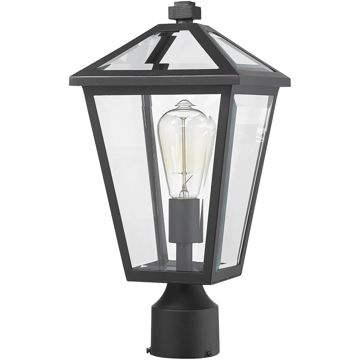 Z-Lite 579PHMR-BK 1-Light Outdoor Post Mount Fixture - Black with Clear Beveled Glass - Perfect for Porch, Garden, and Pathway Lighting
