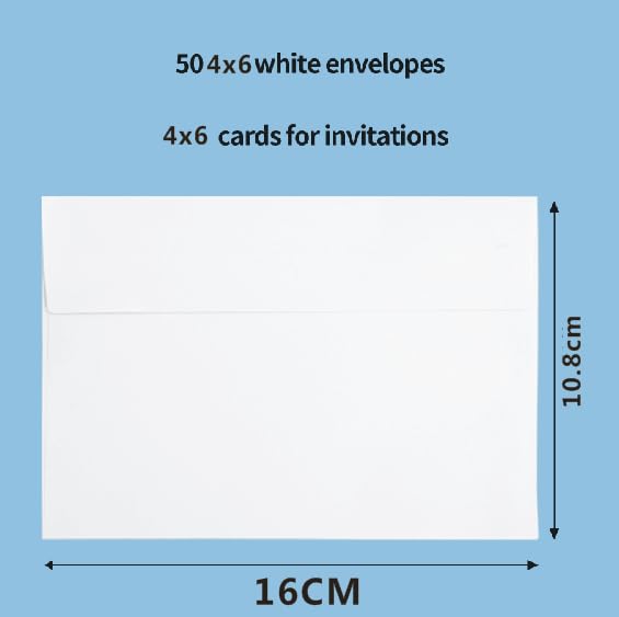 50 Packs 4x6 Self Seal Envelopes - White A4 Printable Invitation Envelopes for Weddings, Greeting Cards, Photos & Mailing | Perfect for DIY Invitations, Business Correspondence & Special Occasions