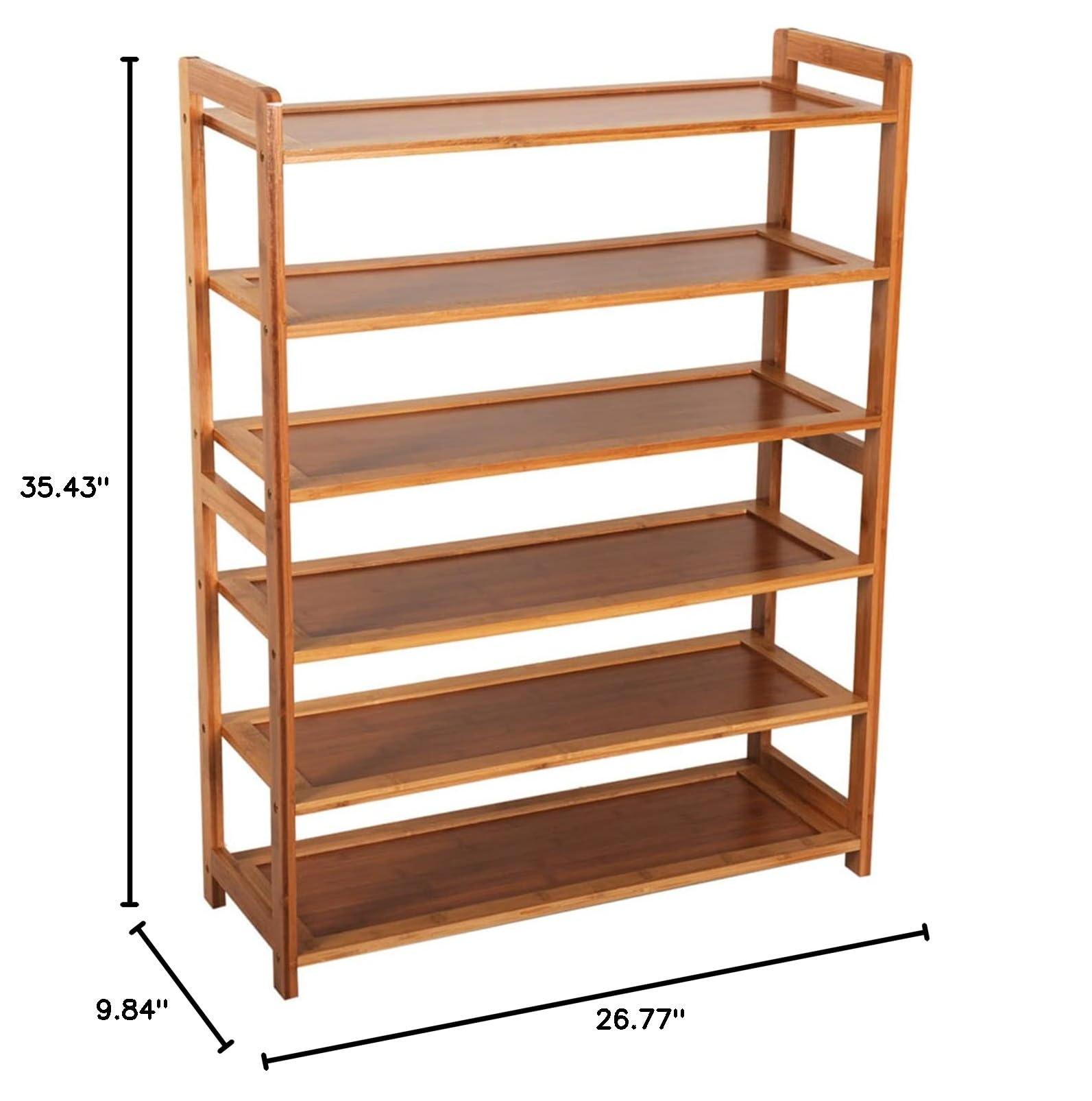 6-Tier Bamboo Shoe Rack Organizer - Free Standing Entryway Shoe Shelf with Handles for Hallway, Closet & Home Storage | Space-Saving Shoe Organizer for Men, Women & Kids Shoes