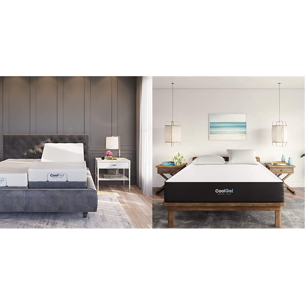 Classic Brands Adjustable Bed Base with Massage & Wireless Remote - Twin XL Size, Black Upholstered Frame | 10-Inch Cool Gel Memory Foam Mattress, CertiPUR-US Certified Bed-in-a-Box | Perfect for Back Pain Relief, Home Theater Setup & Zero Gravity Sleeping