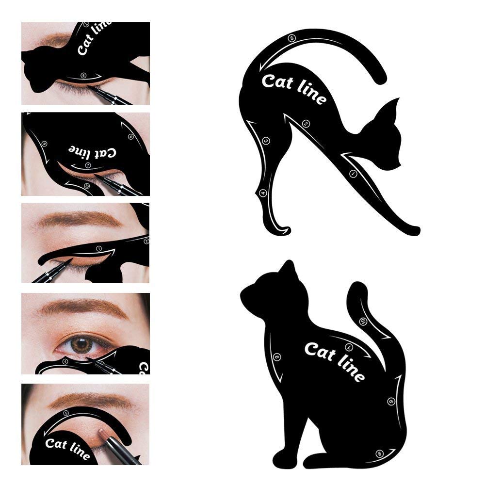 Garden Of Arts 2-Piece Cat Eye Makeup Stencil Set - Reusable Cat-Shaped Eyeliner Template Kit for Perfect Winged Eyeliner | Great for Halloween, Cosplay, and Everyday Glam Makeup Looks