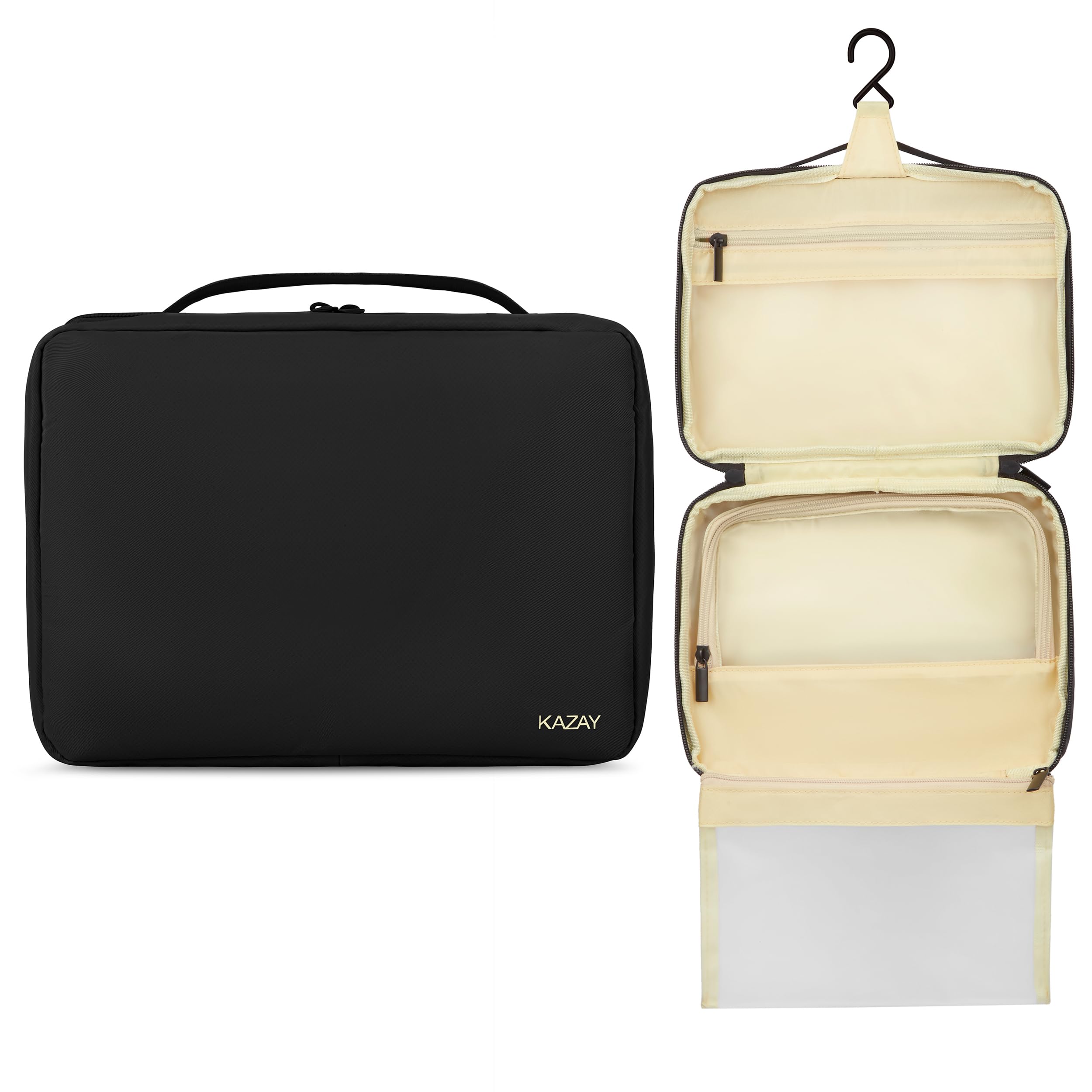 Premium Water-Resistant Hanging Toiletry Bag - 2-in-1 Smart Design with Detachable Pouch for Travel | Fits Full-Size Bottles | Unisex Cosmetic & Makeup Organizer (Black) | Ideal for Camping, Gym, Business Trips & Vacation Packing
