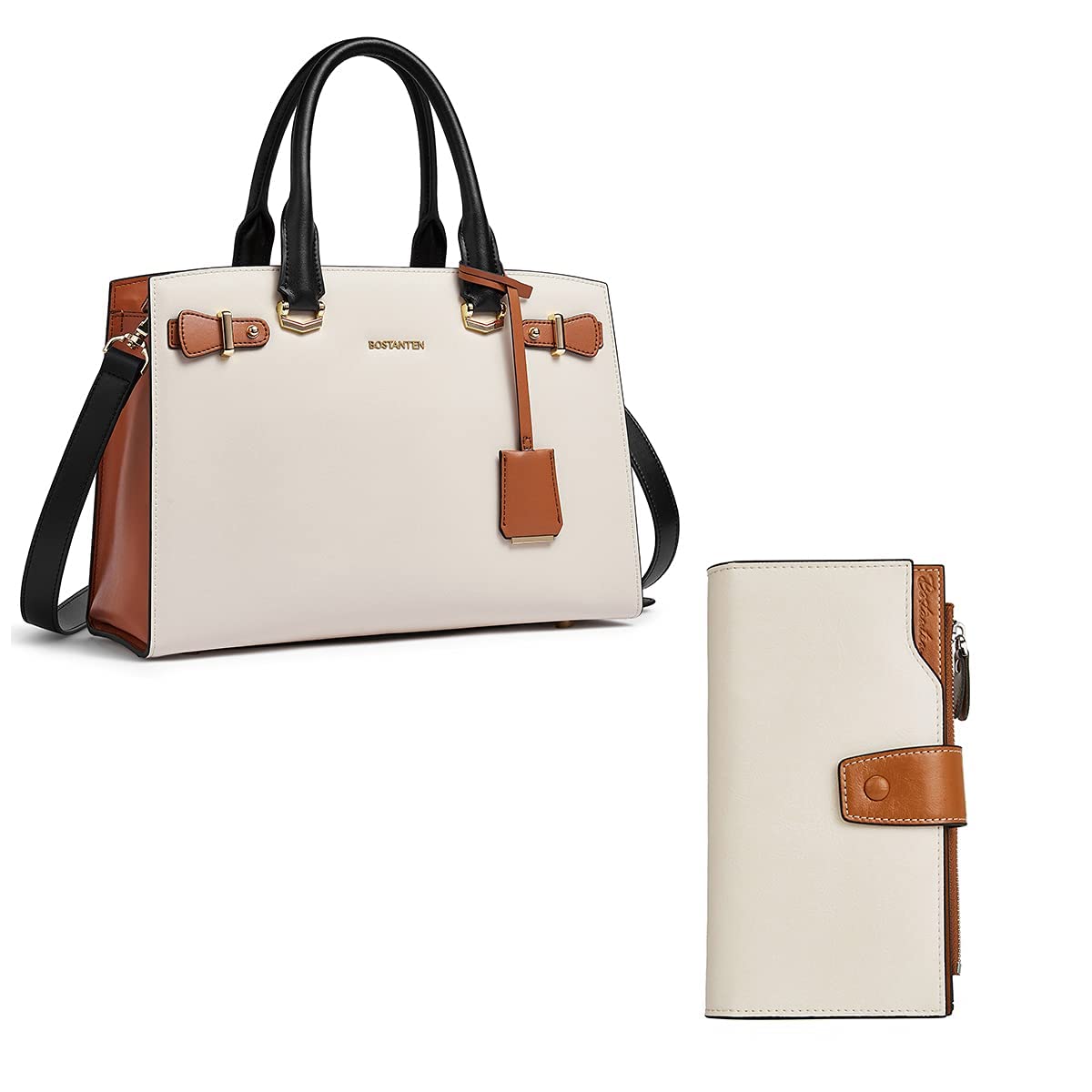 BOSTANTEN Women's Genuine Leather Handbag - Stylish Designer Purse & Tote Bag Bundle with Large Capacity Wallet, Cash Clutch & Zipper Pouch | Perfect for Work, Travel & Everyday Use