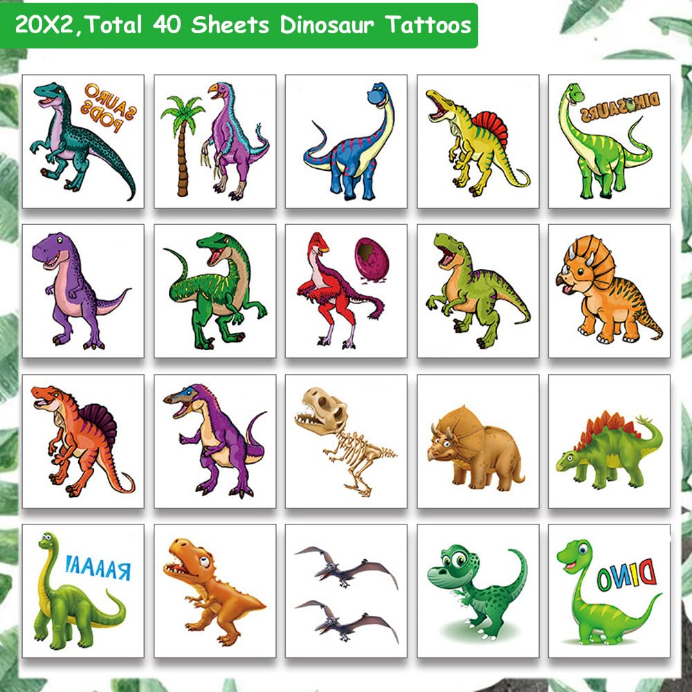 40 Sheets Cool Dinosaur Temporary Tattoos for Kids - Boys Birthday Party Favors, Baby Shower Supplies, Dinosaur Theme Party Decorations - Perfect for Birthday Gifts, Goodie Bags, and Kids' Dinosaur Costume Accessories