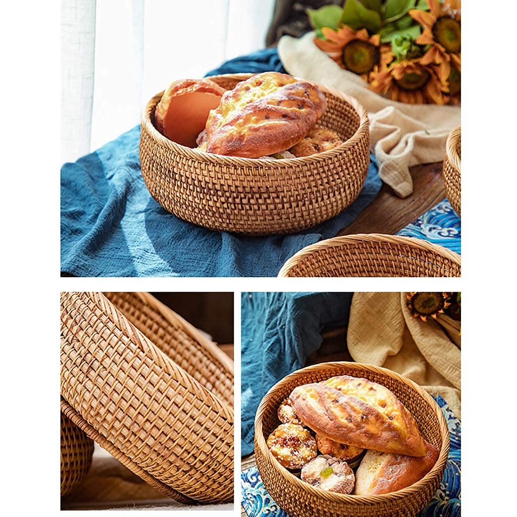 Handmade Woven Wicker Rattan Bread Basket - 20cm for Serving Bread, Fruits, Vegetables & Snacks - Perfect for Restaurants, Cafes & Home Kitchen Display