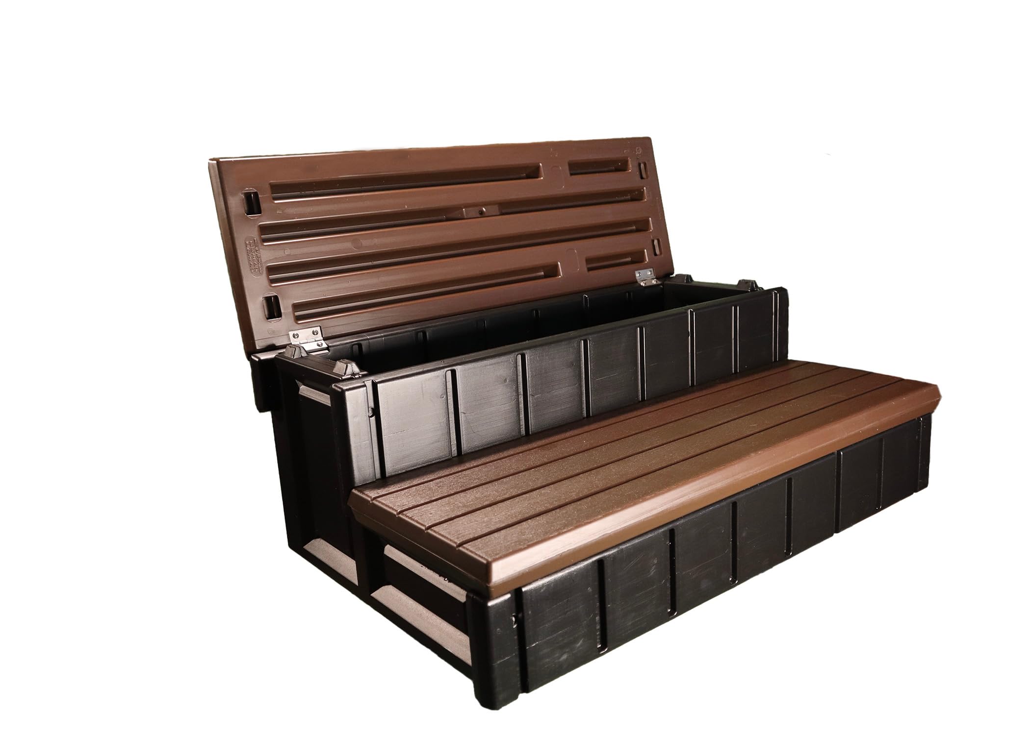 Durable Confer Plastics Spa & Hot Tub Storage Step - Multi-Functional, Made in USA, Espresso Color | Perfect for Poolside Organization & Easy Access