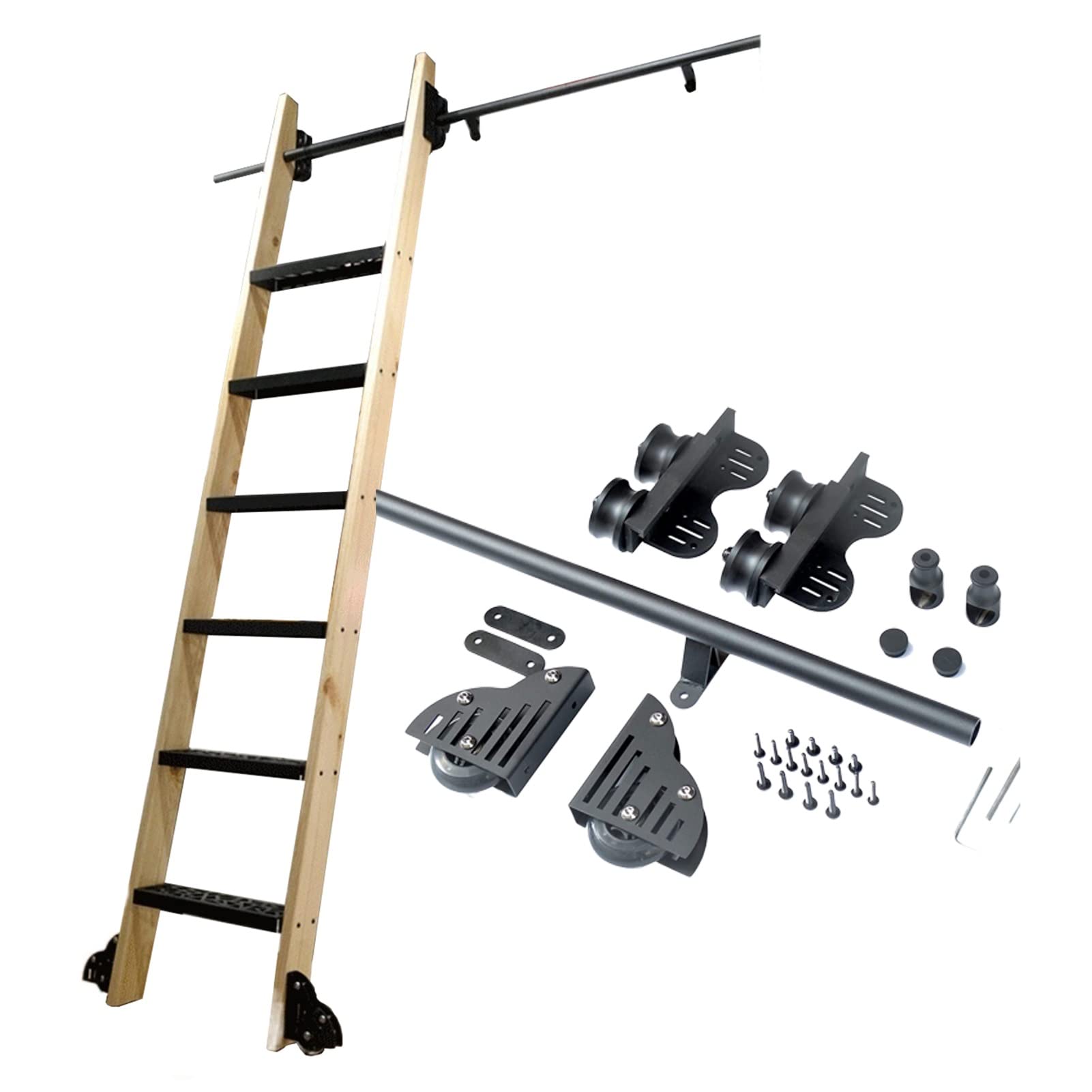 Black Rolling Library Ladder Hardware Kit - 20ft/600cm Round Track Rail for Sliding Barn Doors & Library Ladders | Heavy Duty Rolling Ladder System for Home Libraries, Lofts, and Bookstores | Easy Installation & Smooth Gliding