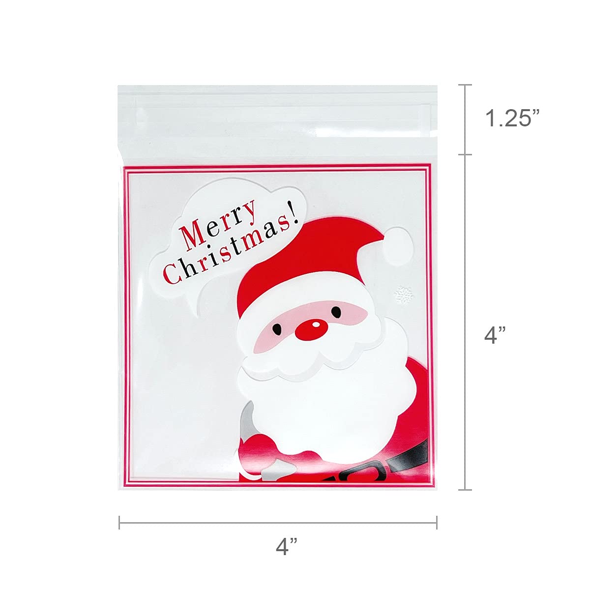 Allydrew 4x4 Inch Clear Self-Adhesive Candy Bags - 200 Pack Christmas Treat Bags for Cookies, Party Favors, Wedding Gifts (Snowflake & Santa Design) - Perfect for Holiday Parties, Baby Showers & Candy Buffets