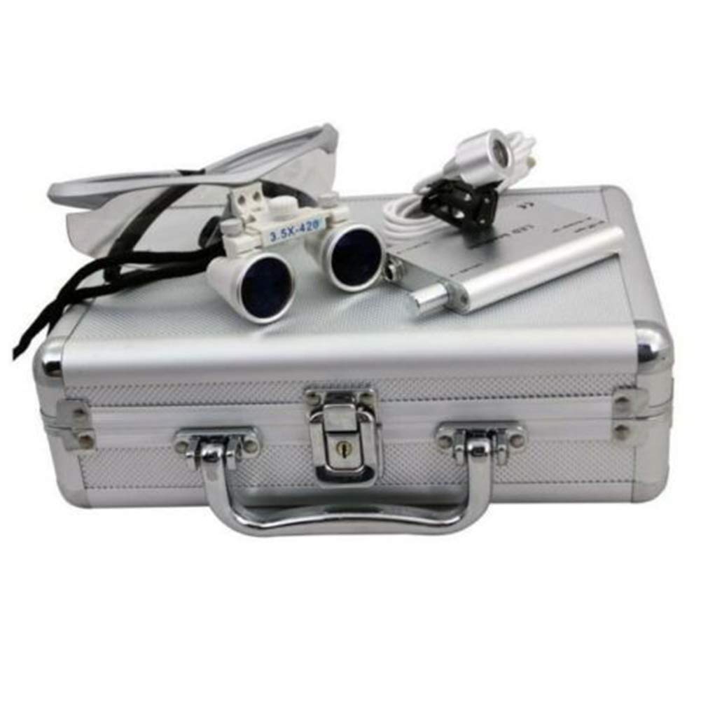 TBVECHI 3.5X LED Headlight Surgical Binocular Loupes with Aluminum Case - 420mm Working Distance for Dental, Medical Procedures & Precision Work