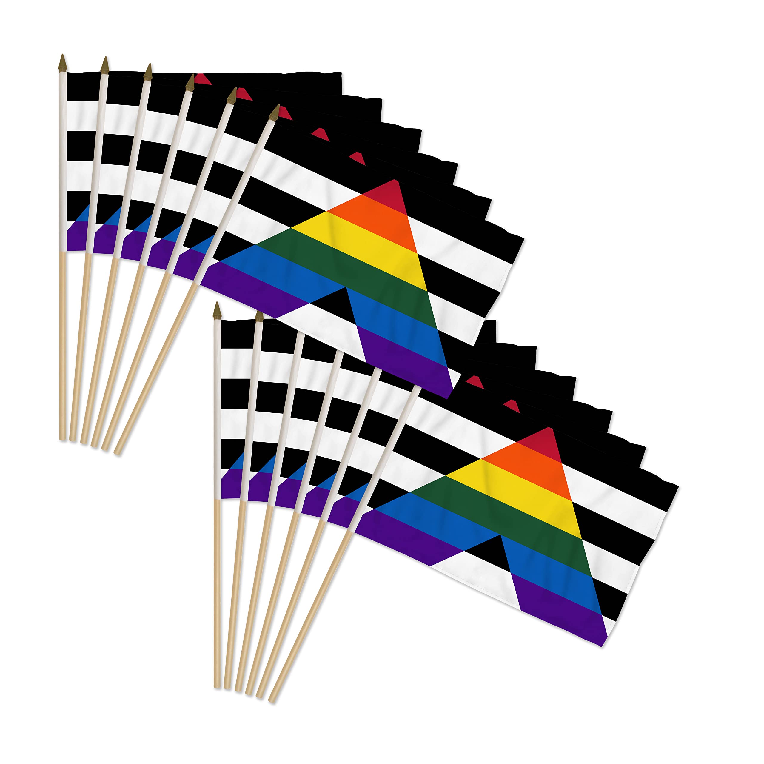 Gay Straight Alliance Ally Pride 12x18 Stick Flags - Pack of 12 Rainbow Flags for LGBTQ+ Support, Parades & Events