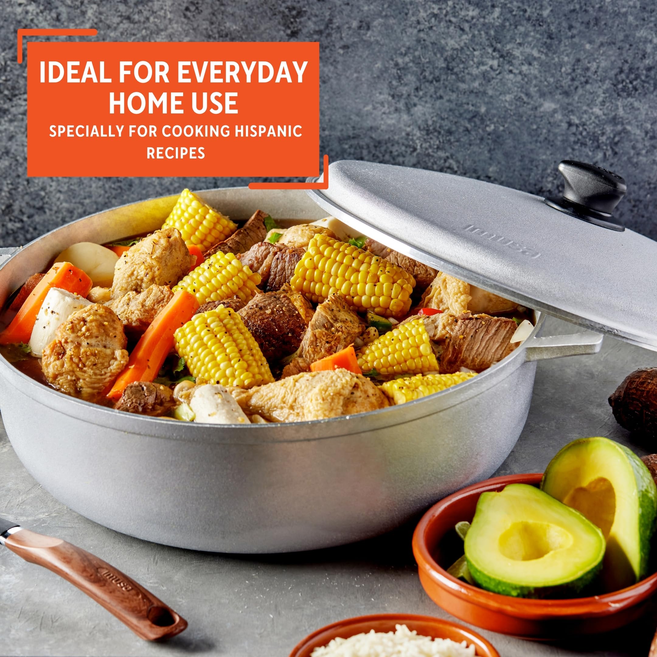 IMUSA 7.5 Quart Traditional Colombian Caldero Pot with Lid - Natural Clay Cooking Pot for Soups, Stews & Rice - Authentic Latin American Cookware for Home & Restaurant Use