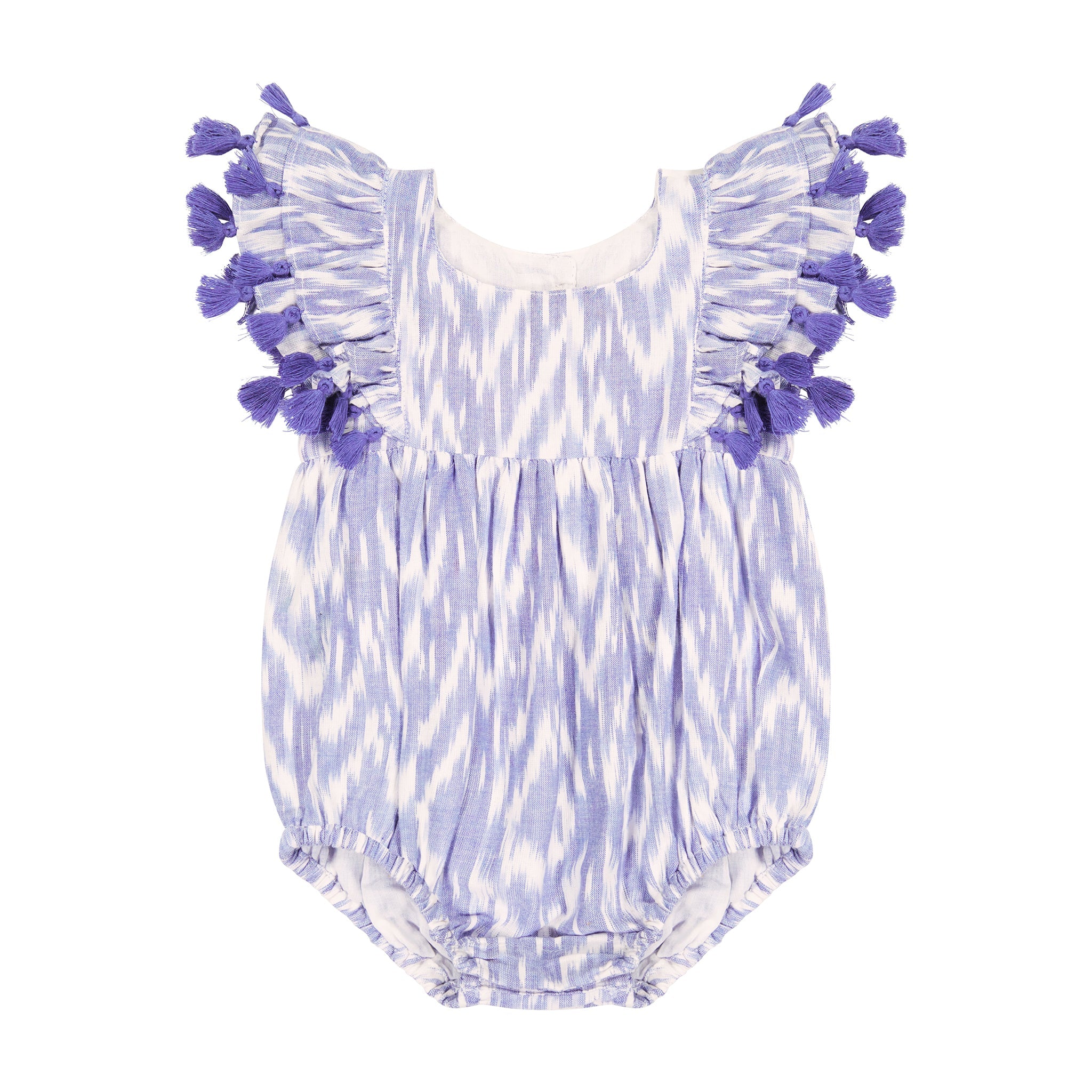 Anna Baby Romper - Soft Cotton Blue Ikat Print Outfit for Infants & Toddlers - Perfect for Playtime, Photos & Special Occasions
