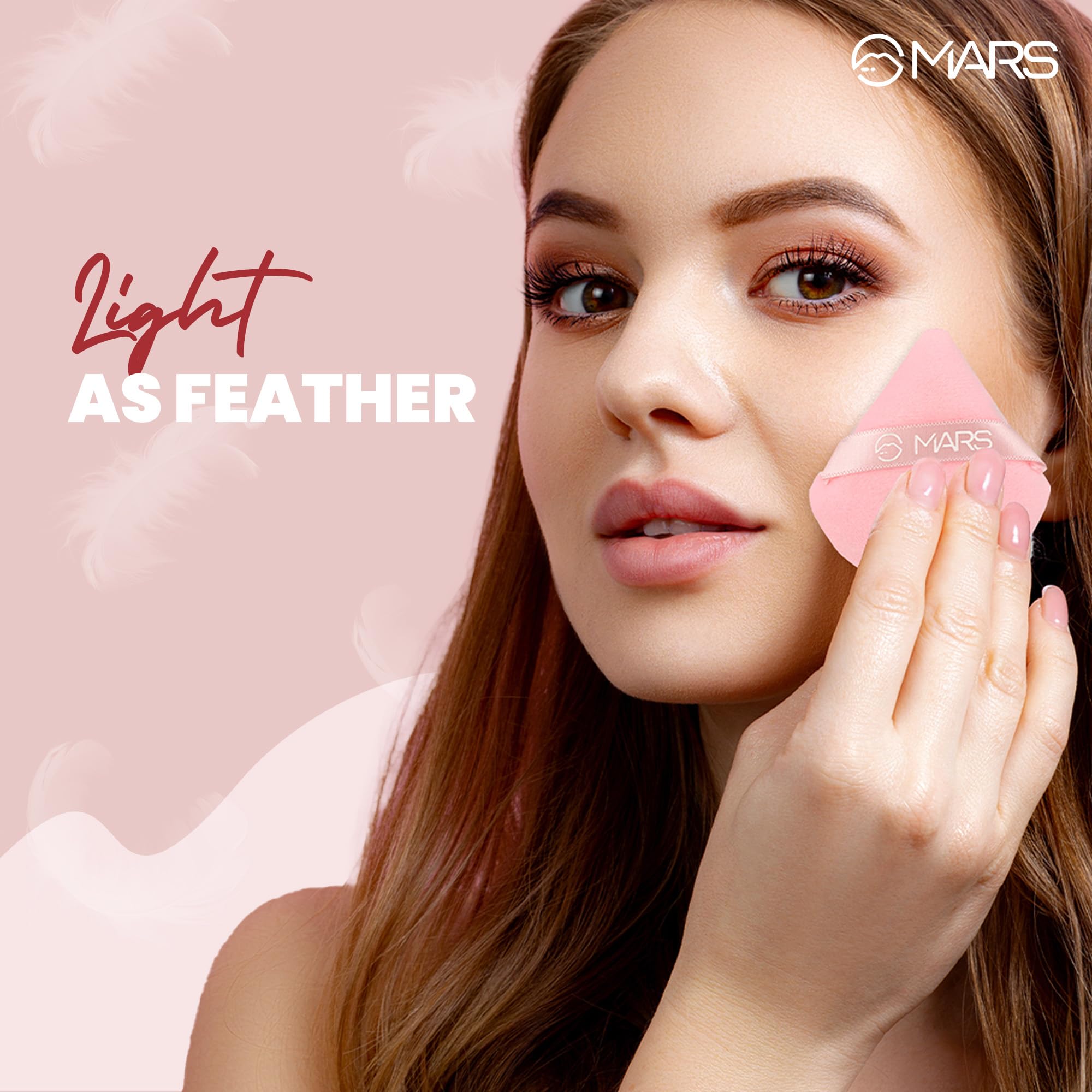 MARS Triangle Powder Puff for Face Makeup - Dual Side Soft Puff for Loose & Pressed Powder Application - Washable & Reusable with Comfortable Strap (Pack of 2) - Perfect for Travel, Touch-ups & Professional Makeup Kits