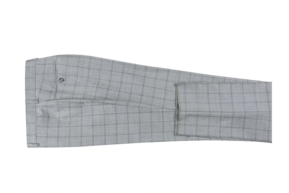 100% Wool Slim Fit Windowpane Dress Suit 2 Piece in Gray | Premium Business & Formal Attire for Men | Perfect for Weddings, Interviews & Office Wear