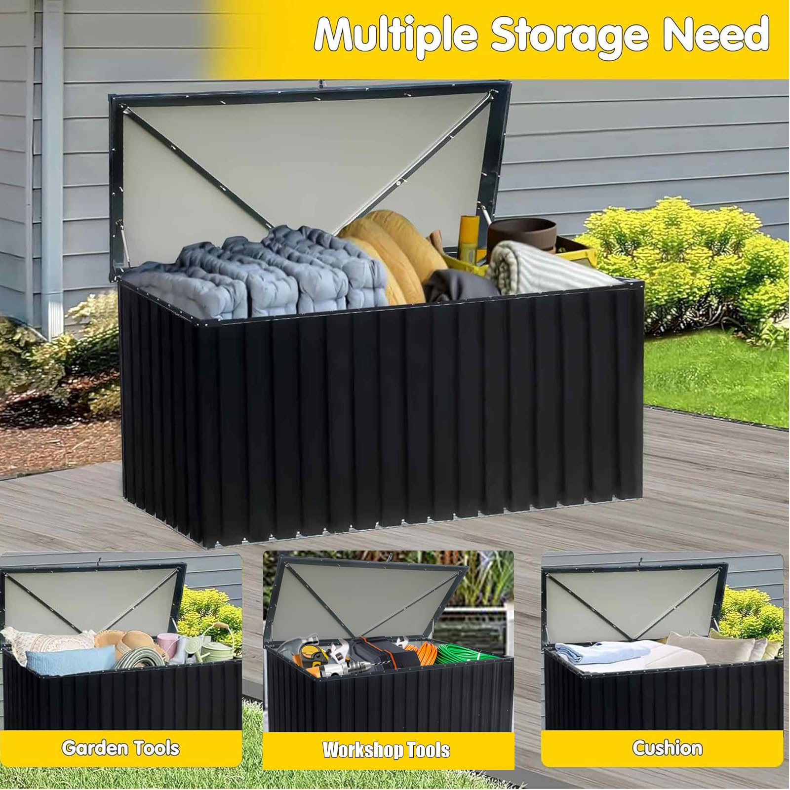 WIIS' IDEA 200 Gallon Outdoor Storage Deck Box - Waterproof Heavy Duty Lockable Deck Storage Container for Patio Furniture, Garden Tools & Pool Supplies - Black - Perfect for Backyard, Poolside & Garage Organization