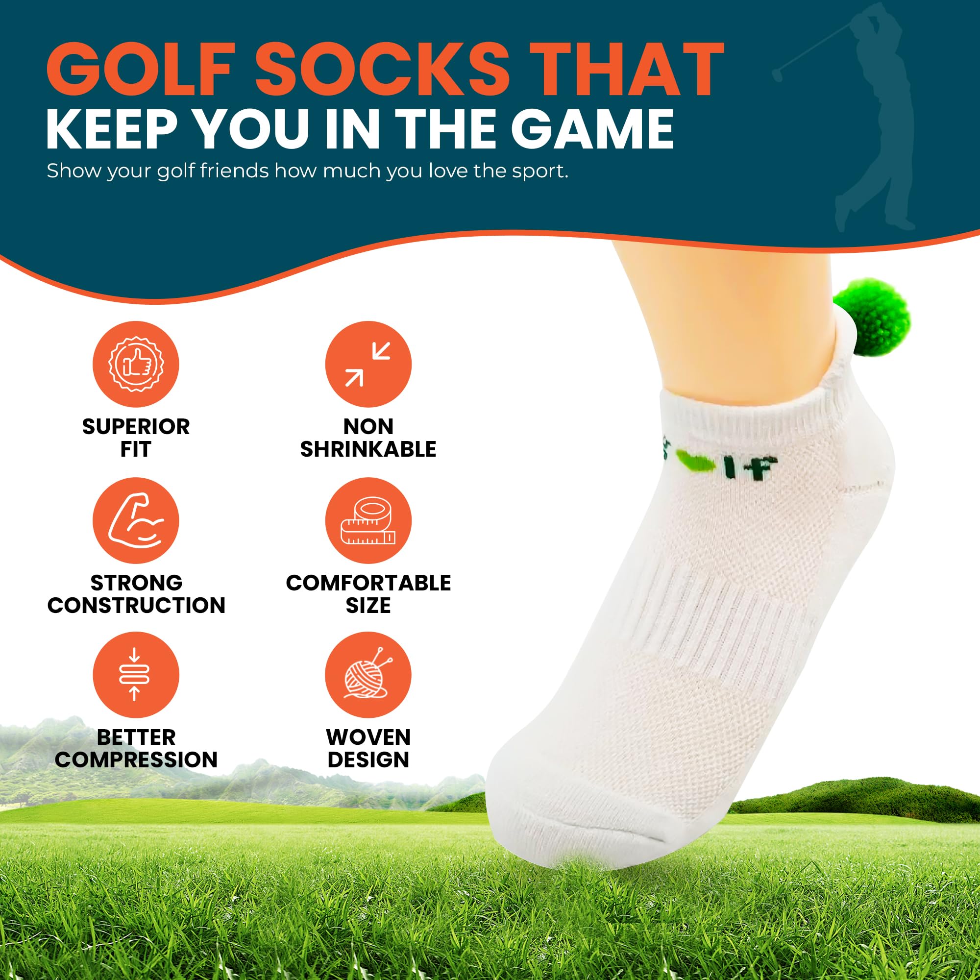 Women's Golf Socks with Pom Pom Balls - Breathable Athletic Ankle Socks for Golfers - Perfect for Golfing, Running & Casual Wear
