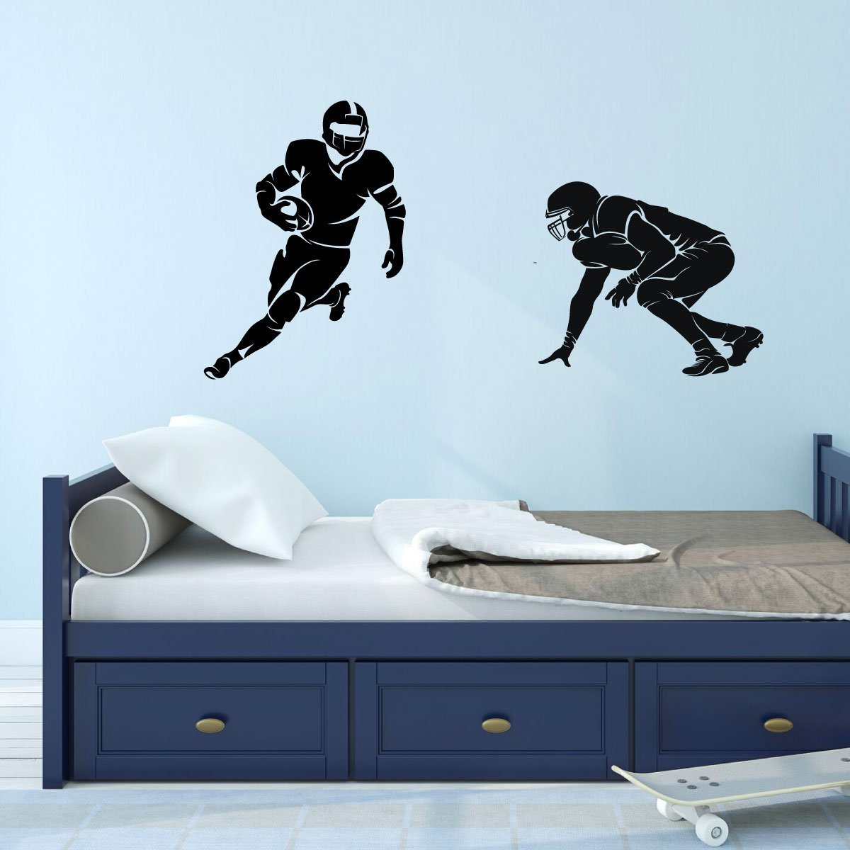 Two Football Players Wall Decal - Premium Vinyl Sticker for Boys Bedroom, Playroom & Game Room Decor | Perfect for Sports Themed Kids Room & Man Cave Decoration