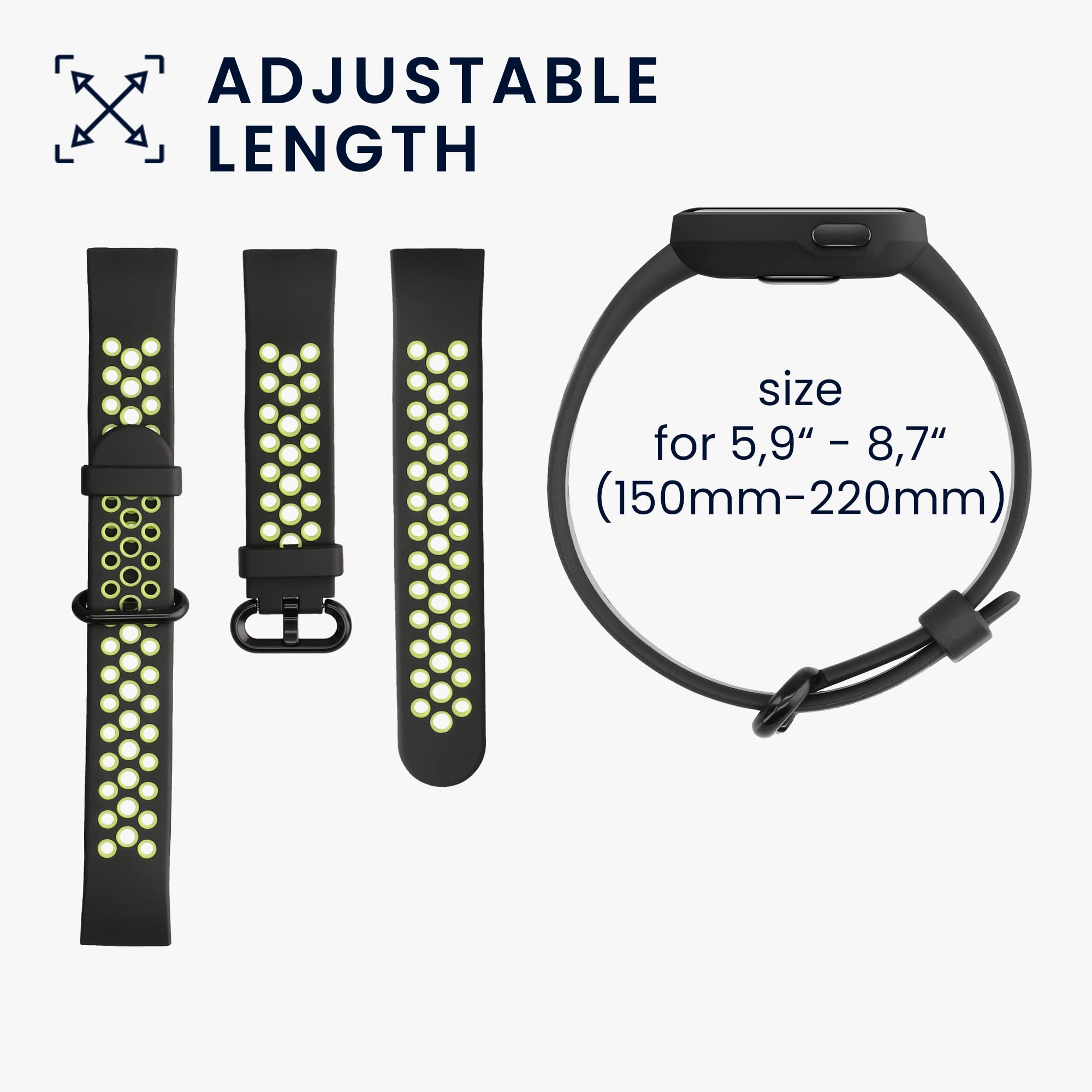 kwmobile 2-Pack Silicone Replacement Watch Straps Compatible with Xiaomi Mi Watch Lite & Redmi Watch - Soft Durable Sport Band in Black/Dark Blue for Running, Swimming & Everyday Wear