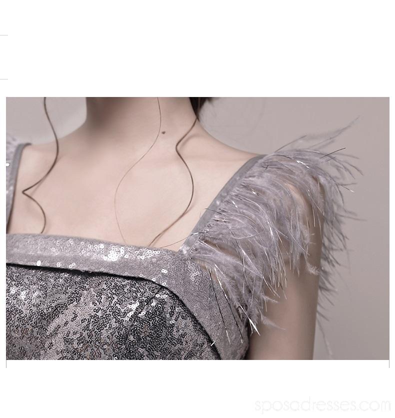 Sparkly Silver Sequin Feather Straps Homecoming Dresses | Short Prom Dresses CM772 | Perfect for School Dances, Parties & Special Occasions