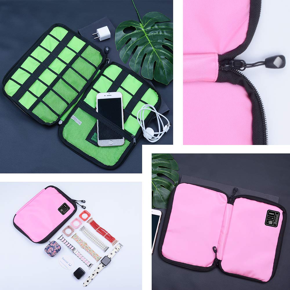 Waterproof Smart Watch Bands Organizer Bag - Portable Travel Electronics Accessories Case for Watch Bands, Cables, Chargers, Headphones & SD Cards (Pink) - Perfect for Travel, Gym & Daily Storage