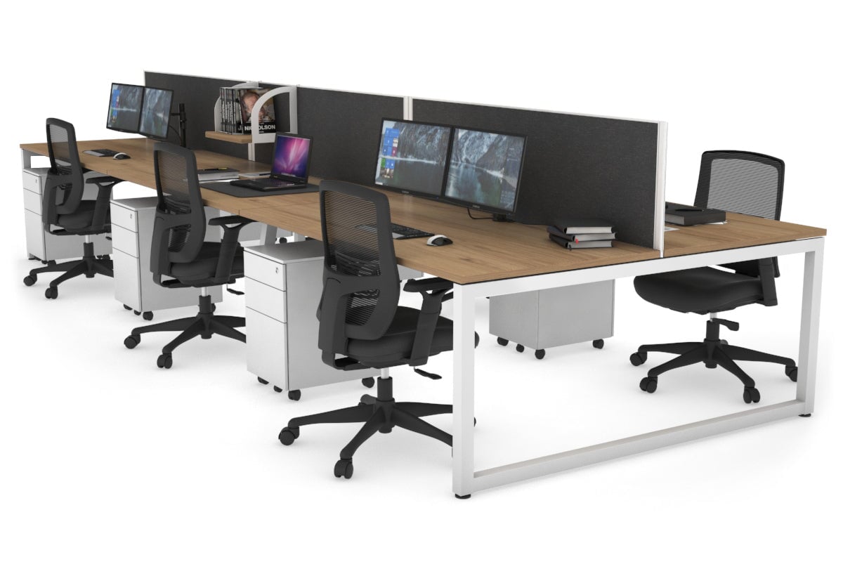 Quadro Loop Legs 6-Person Office Workstation Desk - 1800L x 800W with Cable Management | Modern Collaborative Workspace Solution for Team Projects & Open Office Layouts