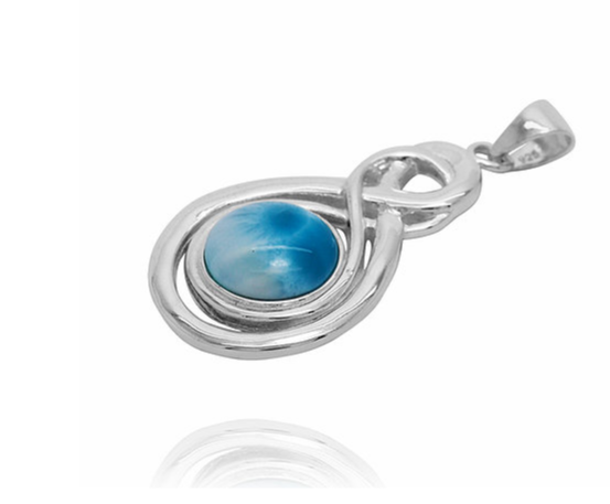 Caribbean Larimar Infinity Pendant Necklace - Genuine Blue Stone Jewelry for Women, Handmade Sterling Silver Necklace - Perfect for Gifts, Weddings & Everyday Elegance