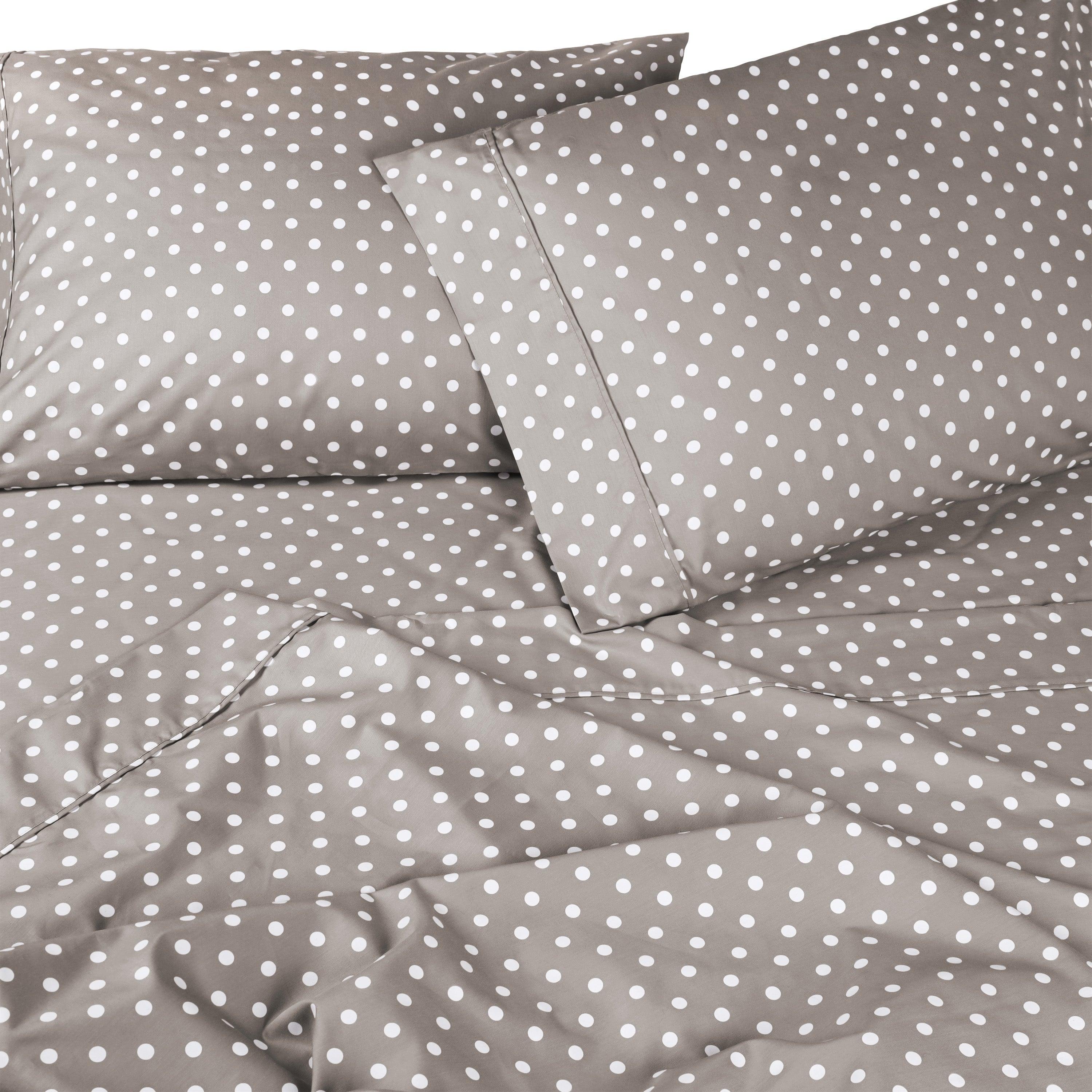 Polka Dot 600 Thread Count Cotton Blend Deep Pocket Sheet Set - Queen Size Bed Sheets for Comfortable Sleep - Perfect for Master Bedroom, Guest Room & Dorm