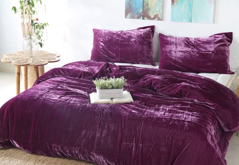 Luxury Crushed Velvet Duvet Cover Set - 3 Piece Boho Chic Bedding Comforter Cover (King Size 90