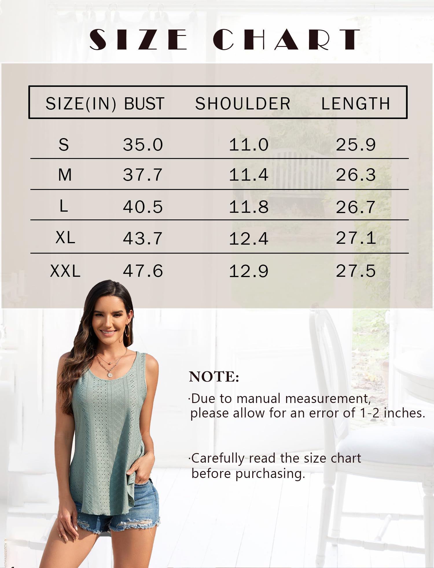 Women's Eyelet Embroidery Tank Tops - Scoop Neck Sleeveless Casual Shirts for Summer | Loose Fit Basic Tops for Beach, Vacation & Everyday Wear