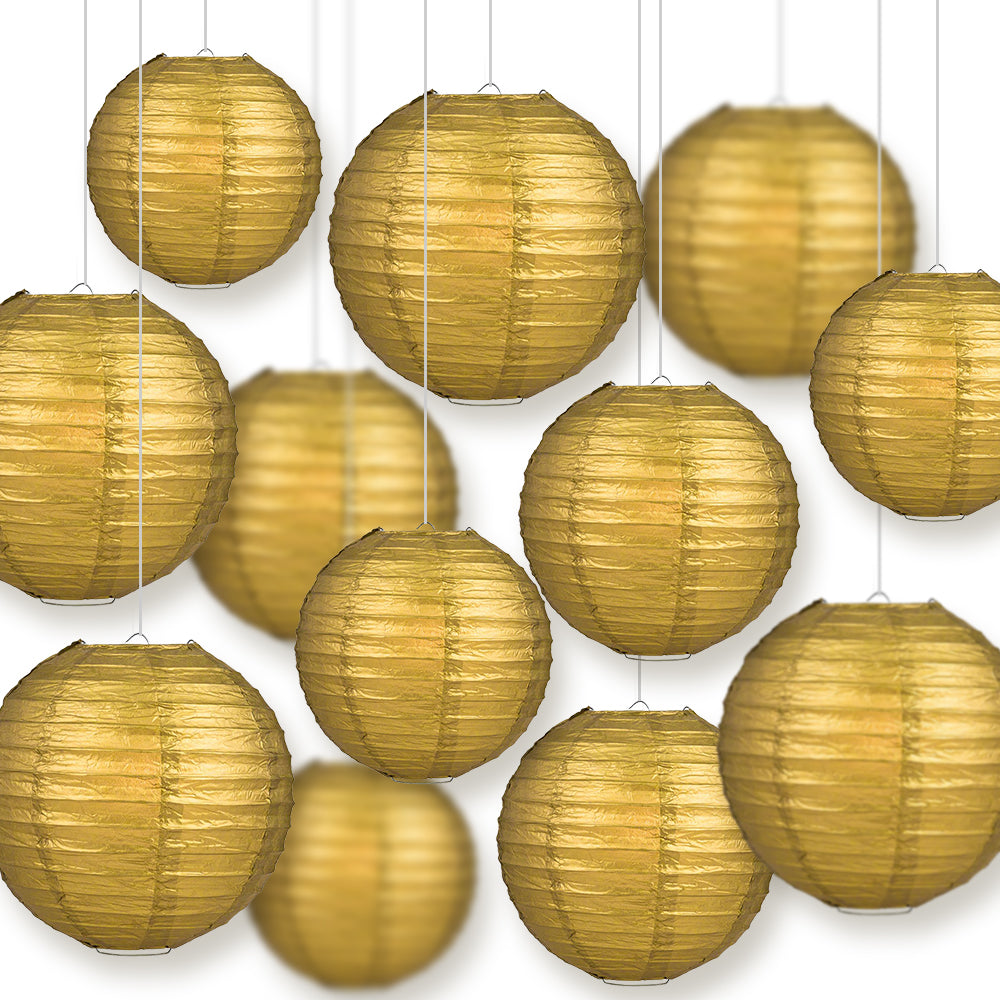 12-Piece Gold Paper Lantern Decoration Set - 12/10/8 Inch Hanging Party Lights for Wedding, Birthday, Festival & Home Decor