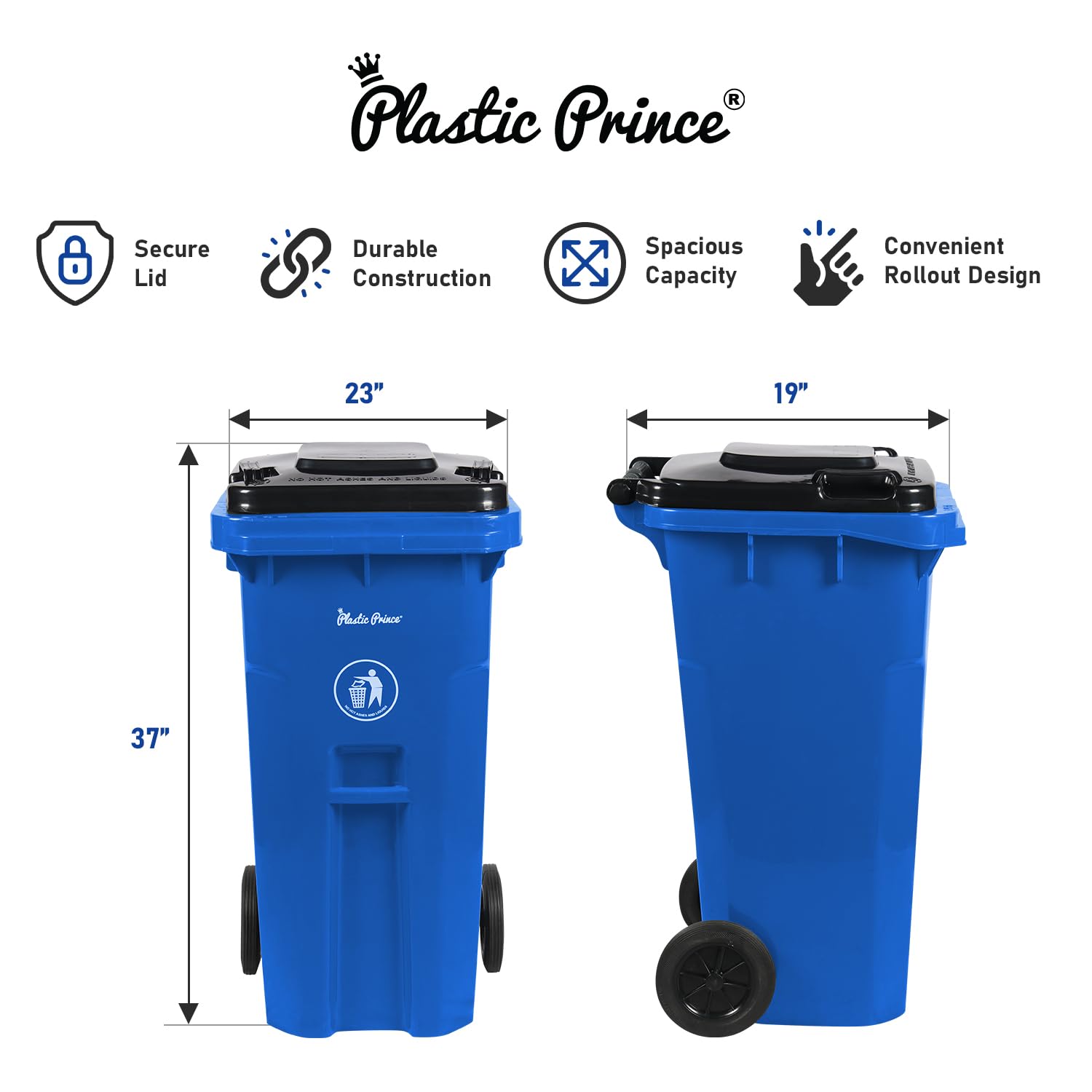 32 Gallon Heavy-Duty Rollout Trash Can with Lid - Commercial Grade Wheeled Outdoor Garbage Bin in Blue - Perfect for Restaurants, Parks, and Commercial Waste Disposal