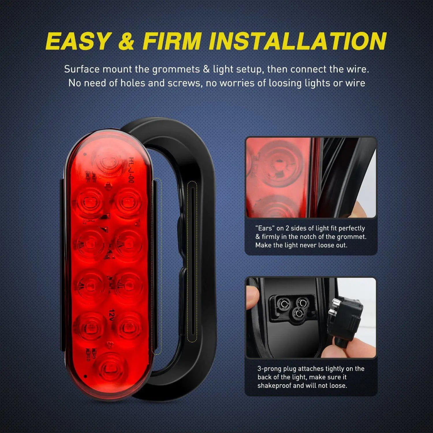 6 Inch Oval Red LED Trailer Tail Lights - 2 Pairs Waterproof Brake Lights for Trucks, Trailers, RVs & Boats - Durable Stop & Turn Signal Lights for Safe Night Driving & Towing