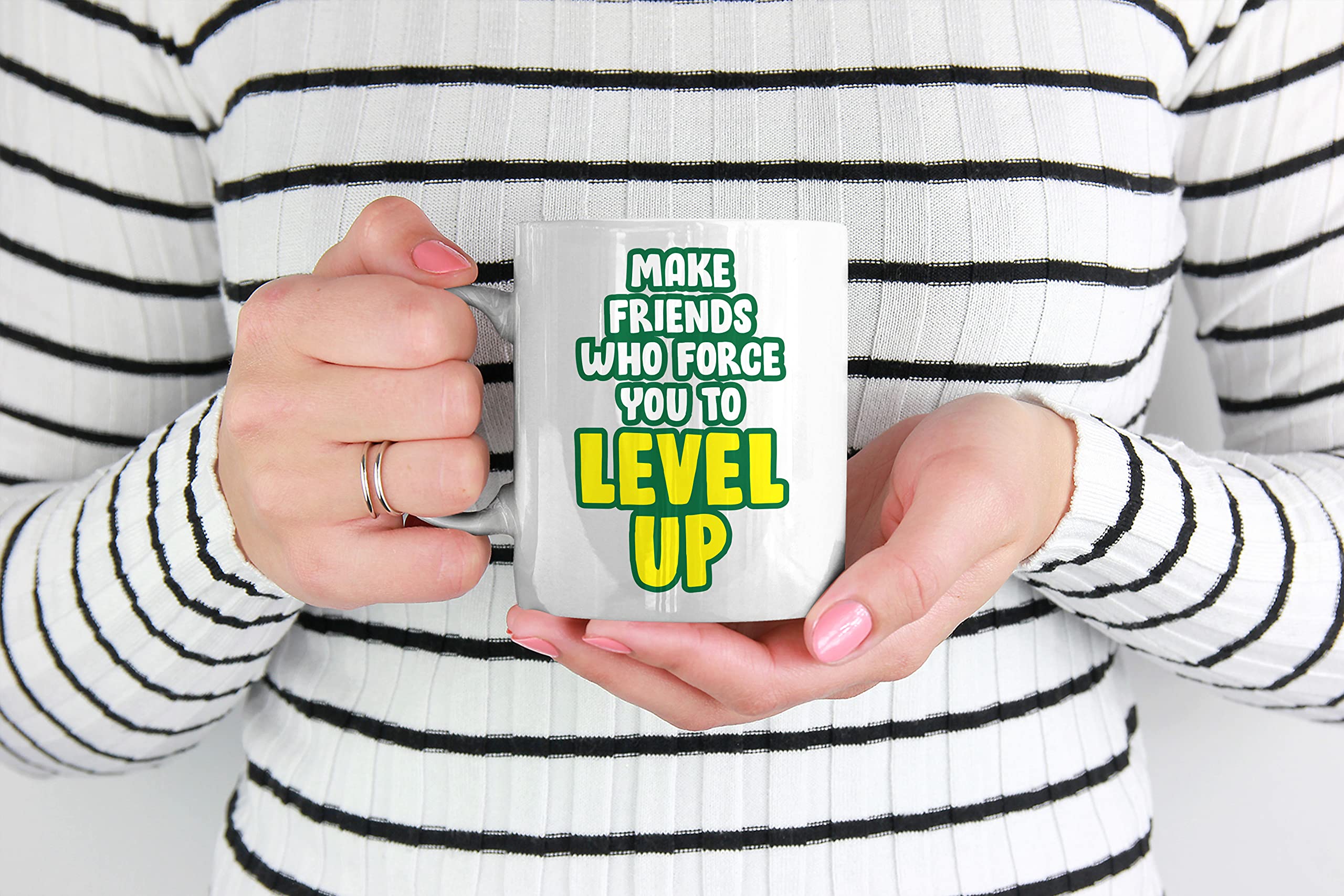 Level Up Your Day - Motivational Coffee & Tea Mug (15oz) - Perfect for Office, Home & Gifting - Inspirational Quotes for Success