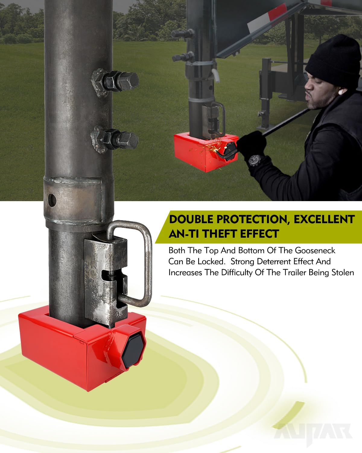 Heavy Duty Gooseneck Trailer Lock with Patent Design - Universal Fit for 7-Inch Bottom Plate Couplers - Secure Square & Round Trailer Tubes - Vivid Red Color - Perfect for RV, Boat, and Utility Trailers Security