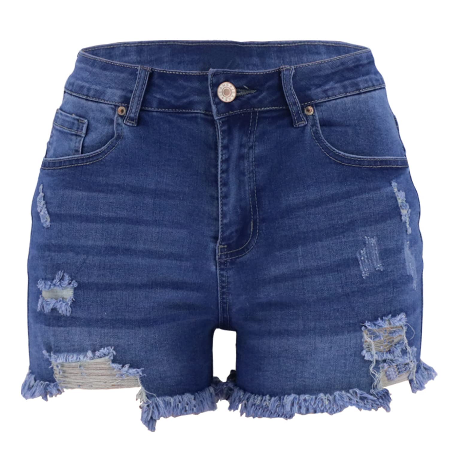 Women's Ripped Stretch Denim Shorts with Frayed Raw Hem - High Waisted Distressed Jean Shorts for Summer Casual Outfits & Streetwear Fashion