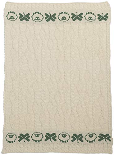 SAOL 100% Merino Wool Baby Blanket - Soft Kids Bedding Throw with Adorable Sheep & Shamrock Design - Perfect for Nursery, Stroller, and Cuddle Time