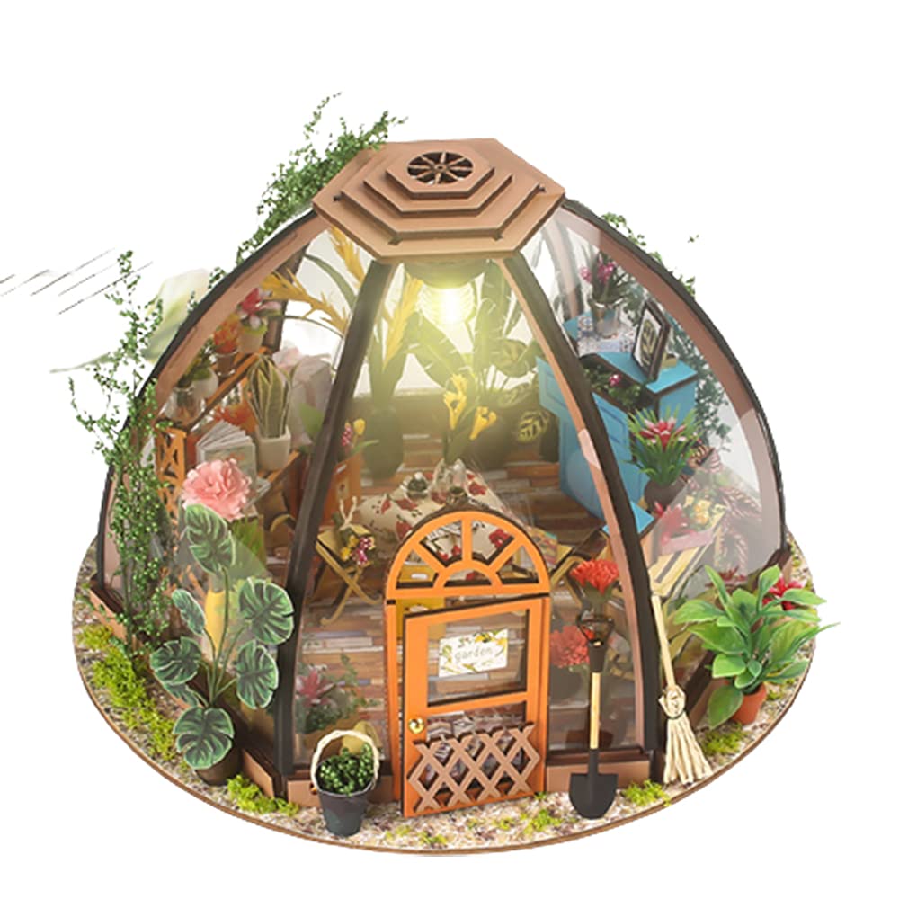 DIY Mini Doll House Wooden Furniture Kit - Star Garden Handmade Little House with Music Box & Greenhouse - Perfect for Birthday Gifts, Home Decor & Creative Playtime