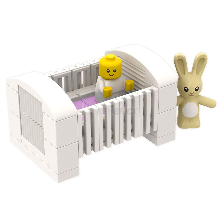 LEGO Baby Bassinet Toy Set - White Crib with Pink or Blue Bedding Sheets [MiniMOC] | Perfect for Dollhouse Play, Pretend Parenting & Kids Role Playing Games