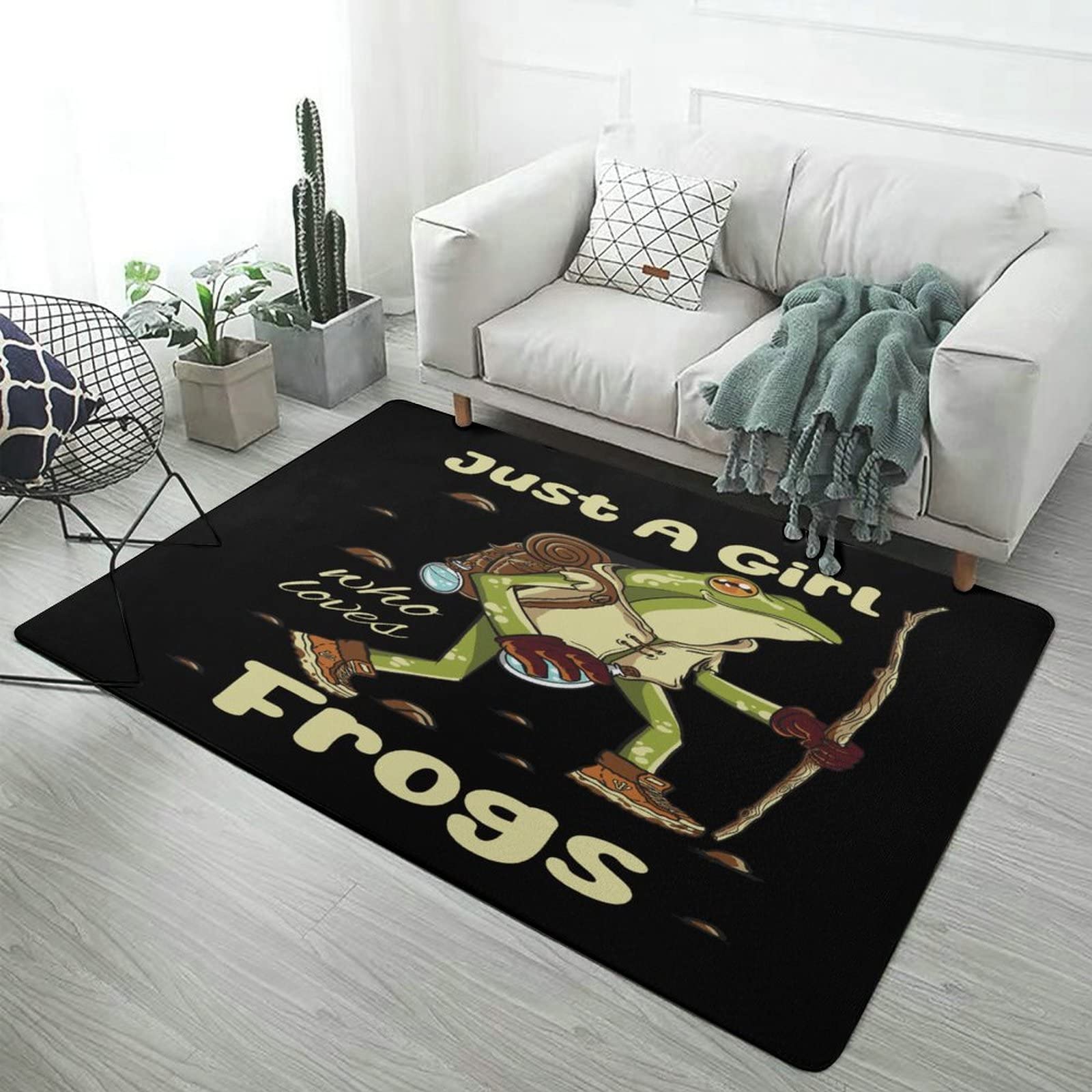 Non-Slip Foldable Frog Themed Area Rug - 5ft x 6.5ft Soft Floor Mat for Kids Room, Nursery, Playroom & Dorm Decor | Perfect for Bedroom, Living Room & Dining Room | Cute Frog Lover Gift for Girls & Teens