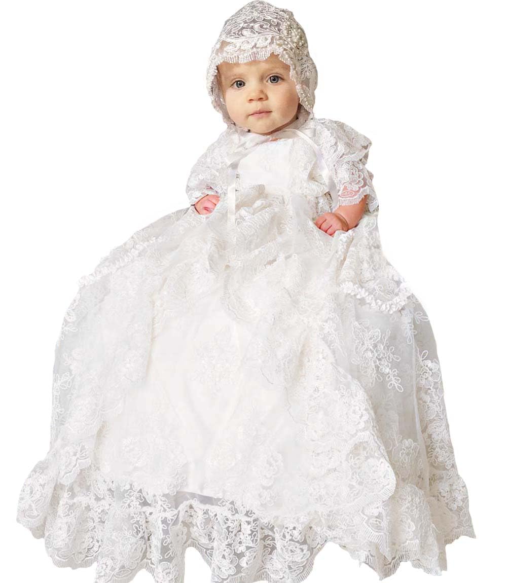 White Lace Christening Gown Dress for Baby Girls - Elegant Baptism Outfit for Newborns & Infants - Perfect for Christenings, Baptisms & Special Occasions