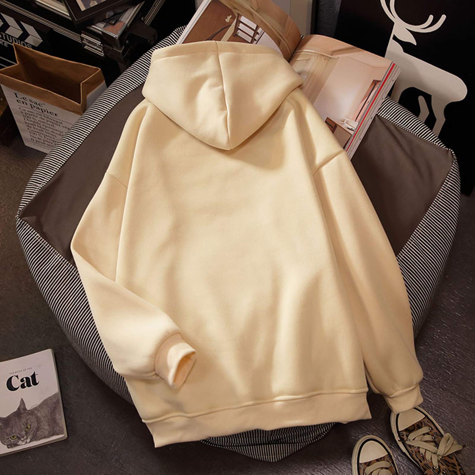 KEEVICI Women's Letter Graphic Long Sleeve Hoodie Sweatshirt - Cozy Pullover Top for Casual Wear, Street Style & Fall Fashion