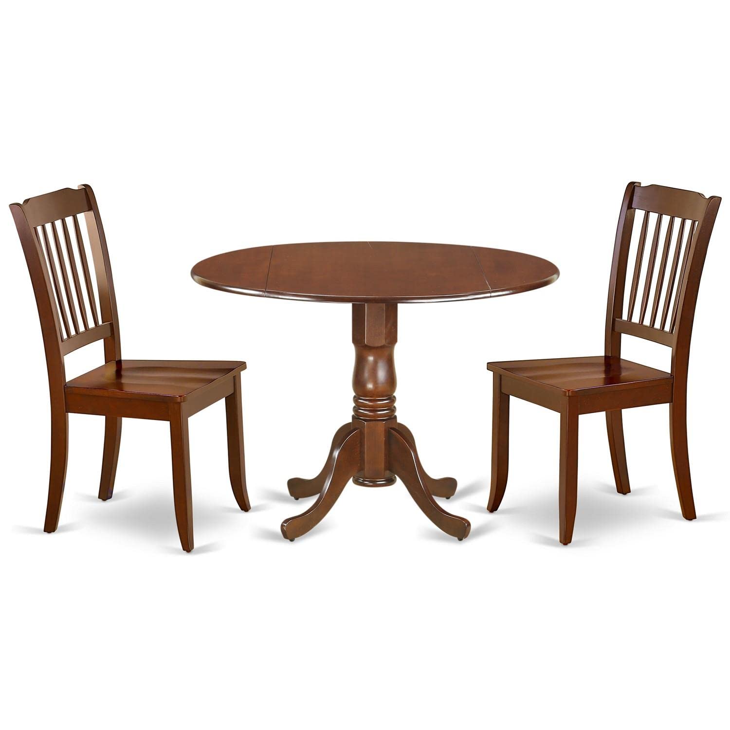 East West Furniture DLDA3-MAH-W 3-Piece Round Drop Leaf Kitchen Table Set with 2 Chairs for Small Spaces, 42x42 Inch, Mahogany - Perfect for Apartments, Breakfast Nooks & Cozy Dining Areas