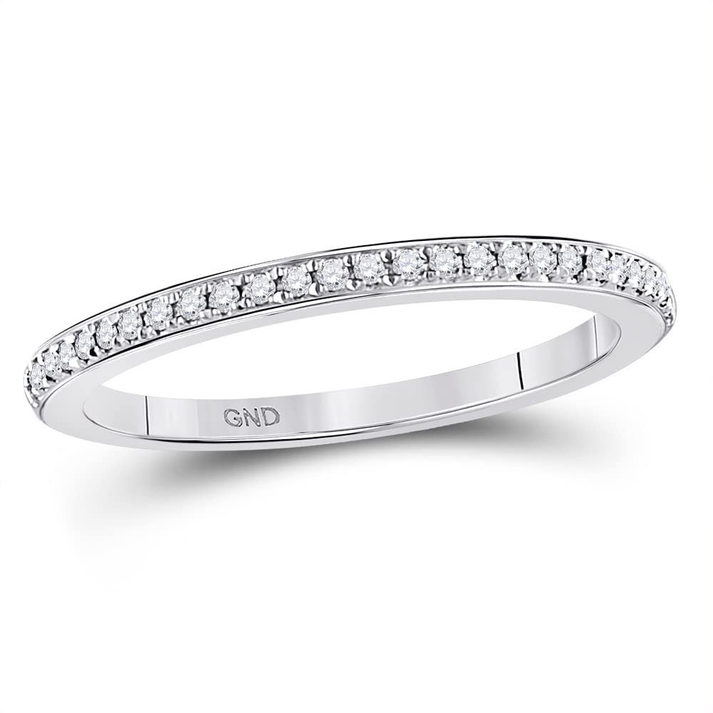 10K White Gold Women's Round Diamond Single Row Stackable Band Ring - 1/8 CTTW - Perfect for Wedding, Anniversary, Engagement & Everyday Elegant Jewelry