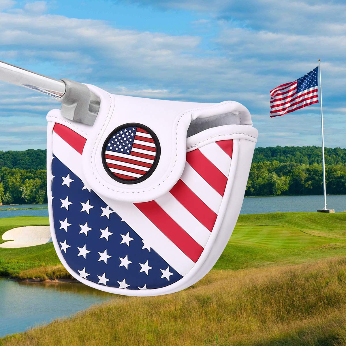 Premium Magnetic Golf Putter Headcover - Synthetic Leather Mallet & Blade Putter Cover with USA Flag Design | Ideal for Golf Club Protection & Style on the Course
