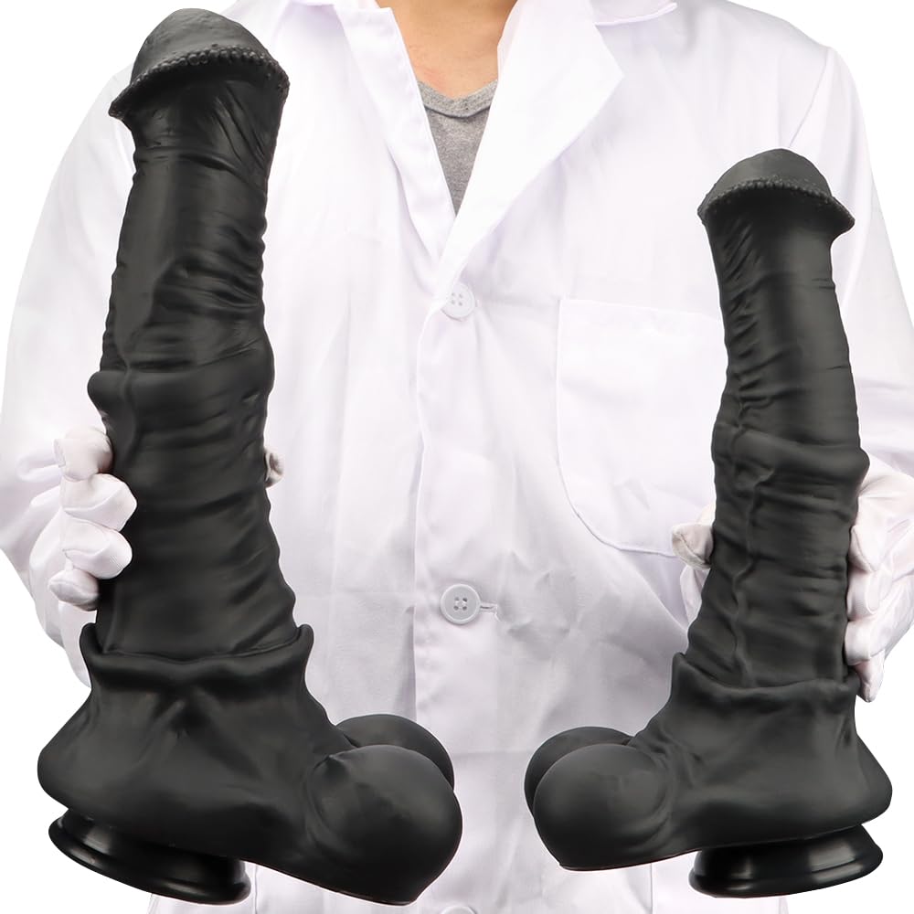 XXXL Black Realistic Silicone Horse Cock Dildo - Extra Large Animal-Themed Adult Toy for G-Spot, Prostate & Anal Stimulation | Safe for Men, Women & Couples | Great for BDSM, Roleplay & Solo Play (Black-XXXL)